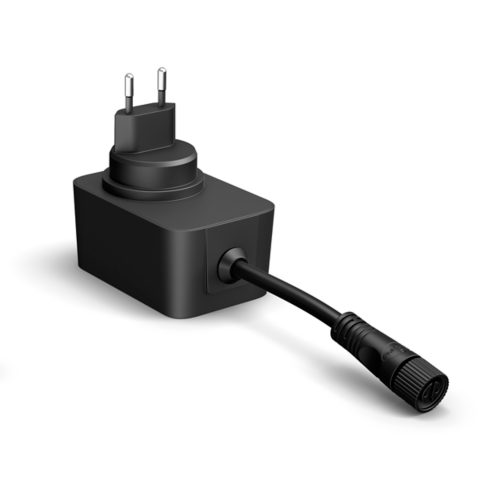 Compact black Festavia string lights power adapter with two round prongs, matte finish, and attached cable with connector.