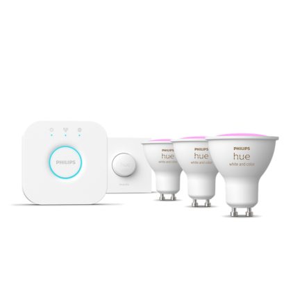 Lähikuva edestä Aloituspakkaus: 3 älykästä GU10-kohdelamppua + Smart button -kytkin