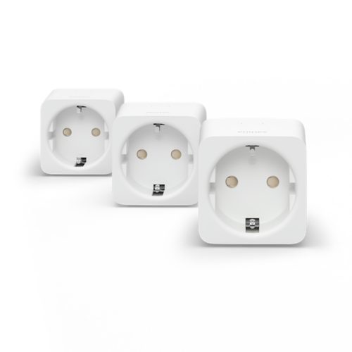 A set of white smart plugs with a uniform square design, displayed on a plain white background.