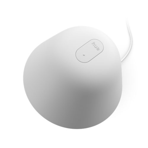 White Twilight bedside lamp with rounded shape, matte finish, visible top button, embossed hue text, and attached power cable.