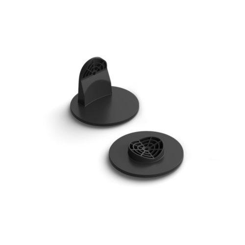 A pair of compact, round black Play light bar stands with matte finish and visible vented design on the top surface.