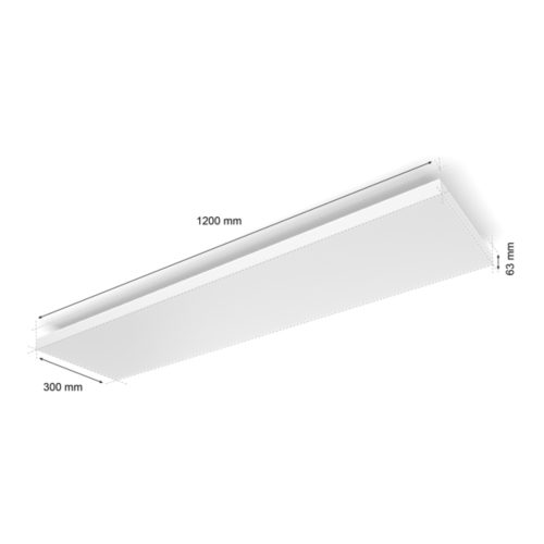Rectangular ceiling light named Datura, white color, compact design, matte finish, with visible dimensions labeled in millimeters.