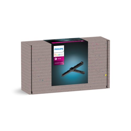 Brown cardboard packaging with a product image showing a black connector T corner and the text “Connector T corner” on the box.