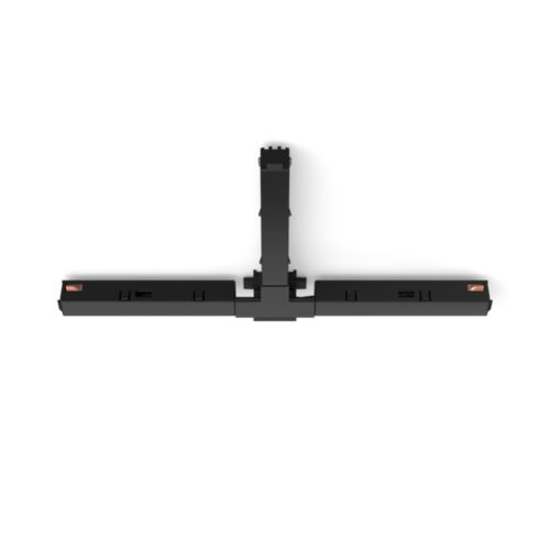 Black Perifo T-shape connector with matte finish, featuring three linear arms and visible copper contact points at each end.