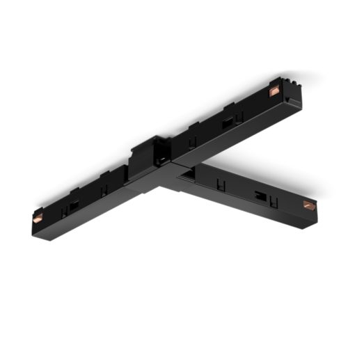 Perifo T-shape connector in black with matte finish, featuring a compact rectangular form and visible copper contacts at the ends.