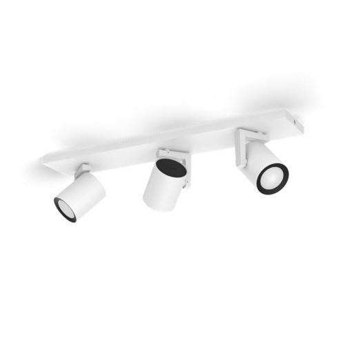 Argenta plate spiral ceiling spotlight, cylindrical shape, matte white finish, featuring adjustable heads and black trim.