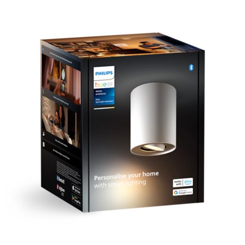 Product packaging for a white pillar spot light extension with text: Personalise your home with smart lighting.
