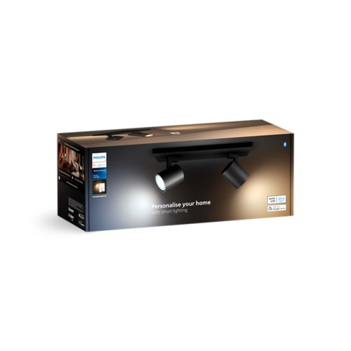 Centris smart ceiling light, rectangular shape, black finish, features two cylindrical adjustable spotlights, compact design.