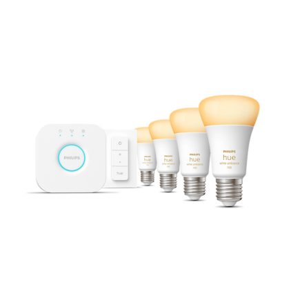 Nahaufnahme der Vorderseite von Starter-Set: 4 smarte Lampen E27 (1100) + Dimmschalter