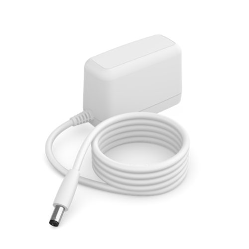 Rectangular white power adapter for lightstrip with a coiled cable and cylindrical connector, featuring a matte finish and compact design.