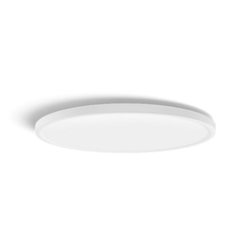 Slim ceiling light, round shape, white color, compact design with a smooth matte finish, no visible switches or ports.