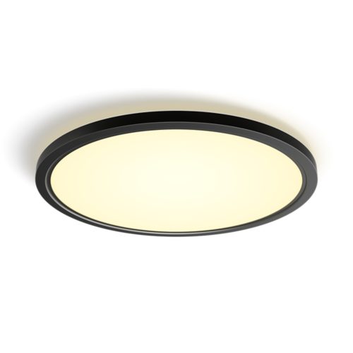Tento Hue slim round ceiling light, black finish, flat circular shape, compact design, no visible switches or ports.
