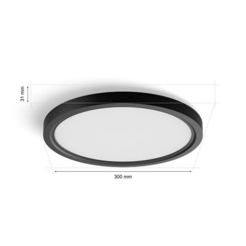 Tento slim round ceiling light, black finish, compact design, with dimensions labeled as 31 mm height and 300 mm diameter.