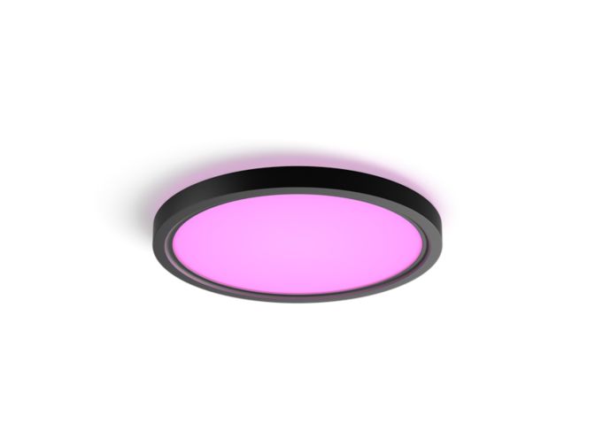Close up of front of Tento round WCA LED ceiling panel 29.1 cm black