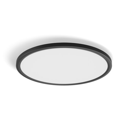 Tento Hue slim ceiling light, round shape, black finish, compact design, no visible switches or ports, smooth matte surface.