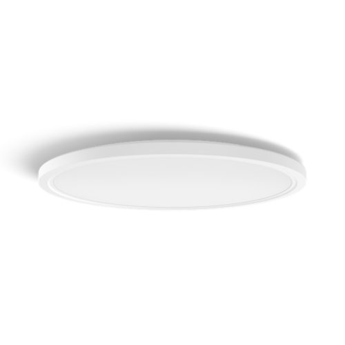 Slim round white ceiling light with a matte finish, featuring a compact design and smooth edges, no visible switches or ports.