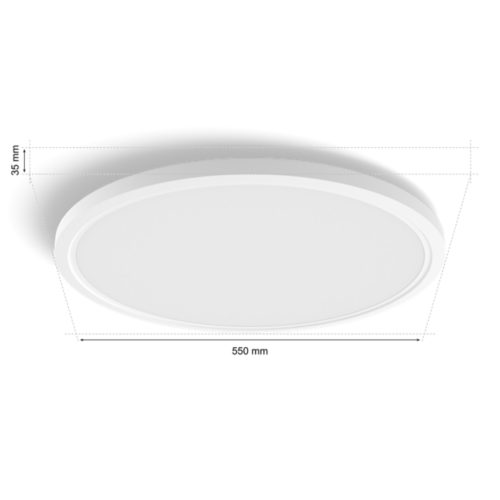 Tento Hue slim round ceiling light, white color, flat shape, matte finish, visible dimensions 550 mm by 35 mm.