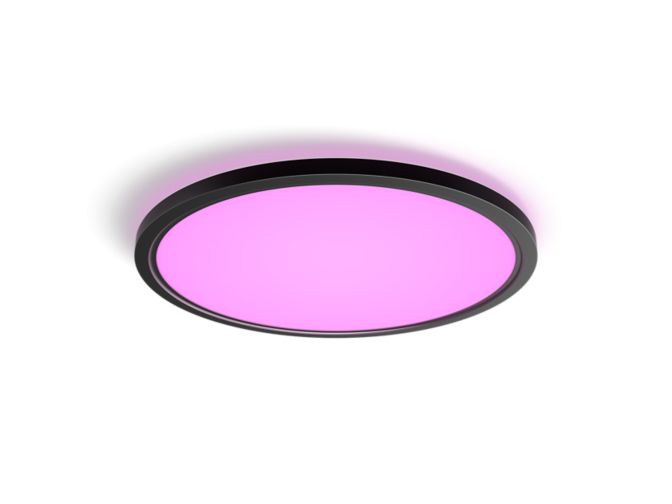 Close up of front of Tento round WCA LED ceiling panel 54.2 cm black