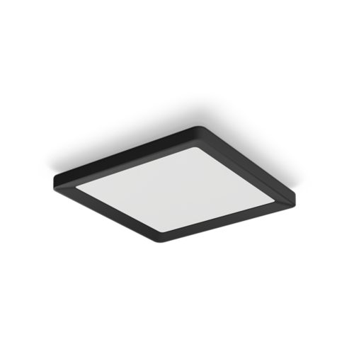 Square slim ceiling light, black frame with matte finish, flat design, white diffuser panel, no visible switches or ports.