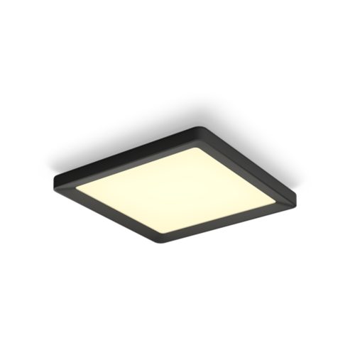 Slim square ceiling light, black color, matte finish, compact design with illuminated central panel, no visible switches or ports.