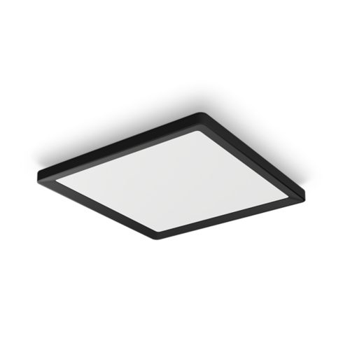 Slim square ceiling light, black frame with matte finish, white panel, compact design, no visible switches or ports.