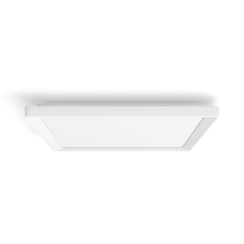 Square slim ceiling light in white with a matte finish, featuring a flat surface and compact design, no visible switches or ports.