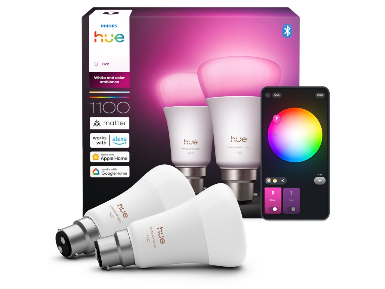 Hue White and Colour Ambiance A60 – B22 smart bulb – 1100