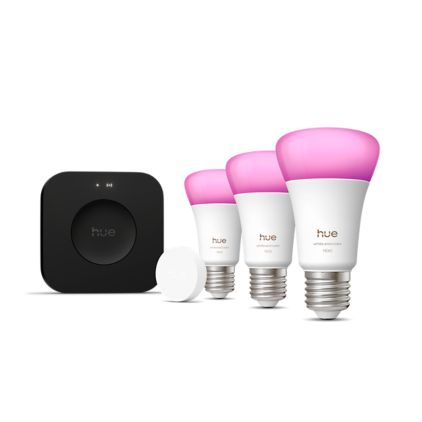 Close-up van de voorkant van Starterkit: 3 E27 lampen + Smart button + Bridge Pro