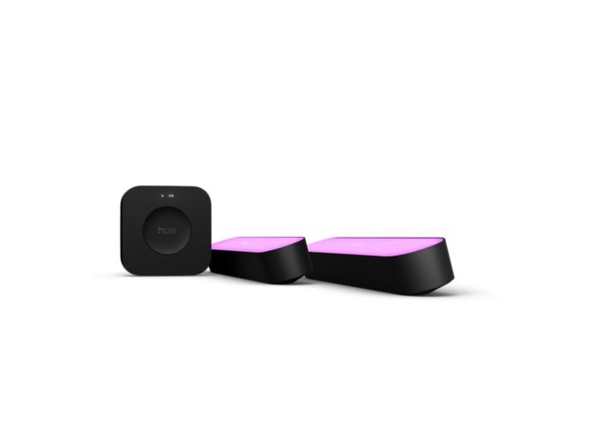 Nahaufnahme der Vorderseite von Starter-Set: 2 Play Lightbars + Hue Bridge Pro