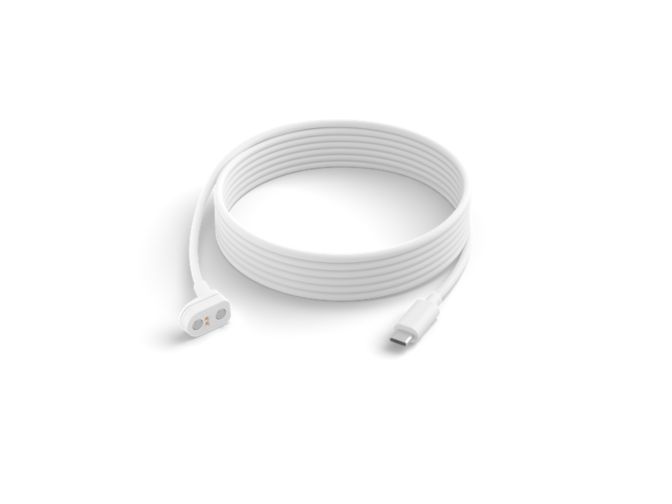 Close up of front of Hue Secure Camera USB C power cable 3m white
