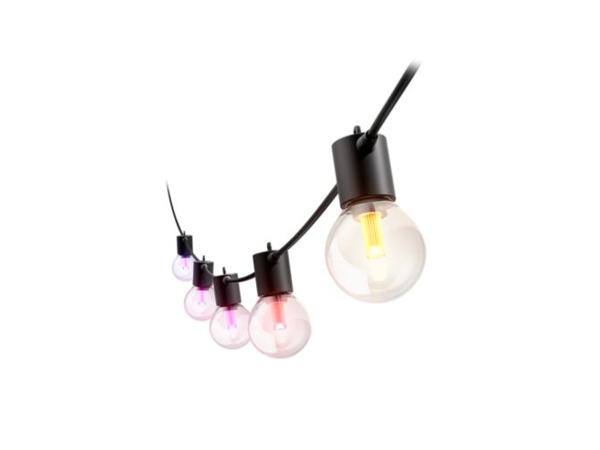 Close up of front of Hue Festavia globe outdoor string lights 7 m