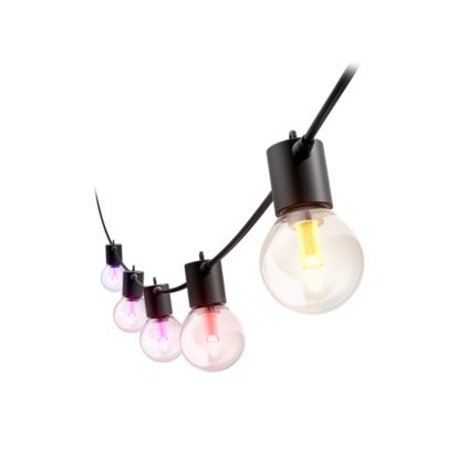 Close up of front of Hue Festavia globe outdoor string lights 14 m