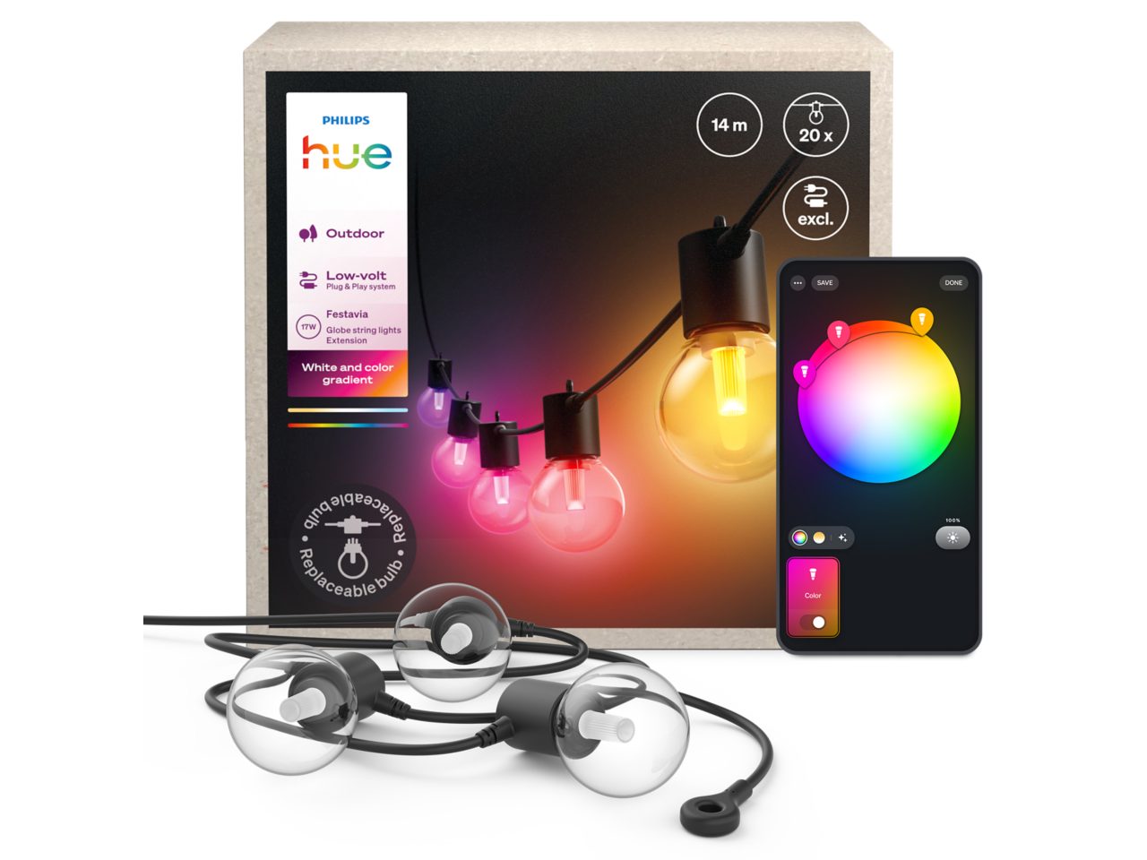 Hue Festavia Globe Outdoor Lichterkette, Verlängerung 14 Meter