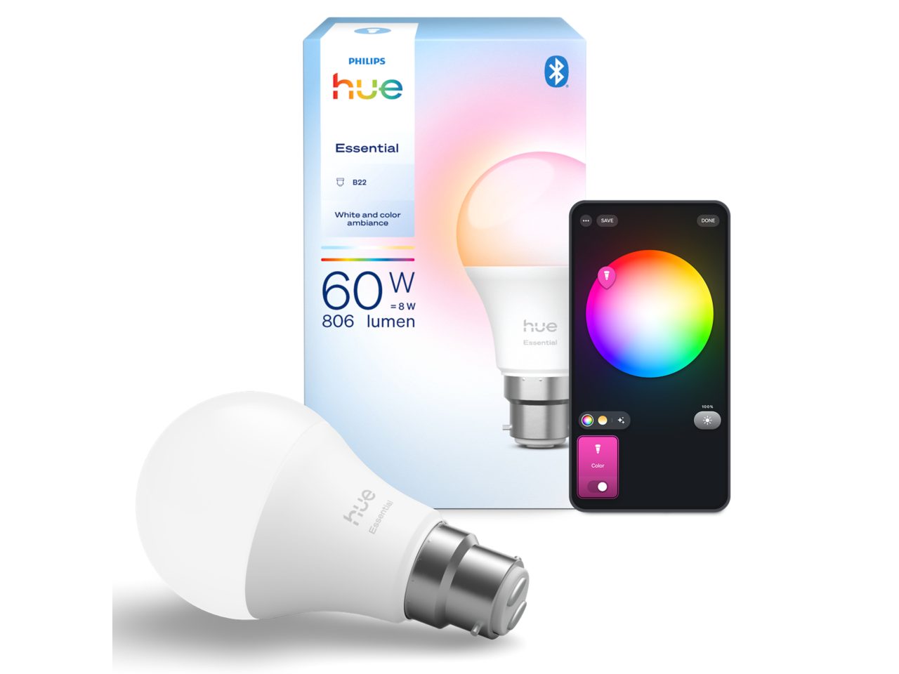 Hue White and Colour Ambiance Essential A60 – B22 smart bulb – 806