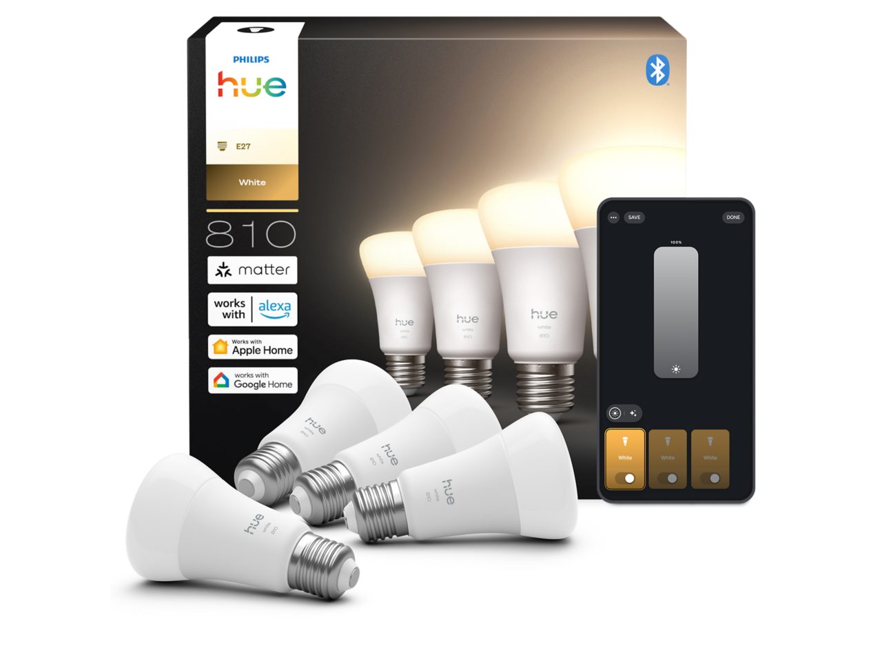 Hue White A60 - lampadina connessa E27 - 800 (confezione da 4