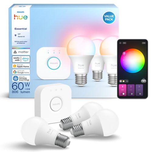 Hue White and Color Ambiance Kit de démarrage Essential : 3 ampoules connectées E27 (806 lm) | Philips Hue FR