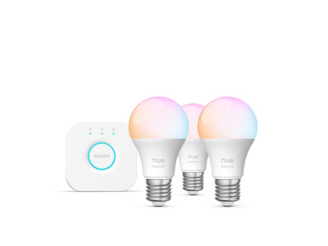 Close up of front of Essential starter kit: 3 E27 smart bulbs (806 lm)