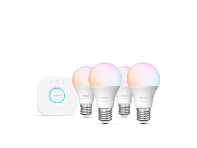 Close up of front of Essential starter kit: 4 E27 smart bulbs (806 lm)