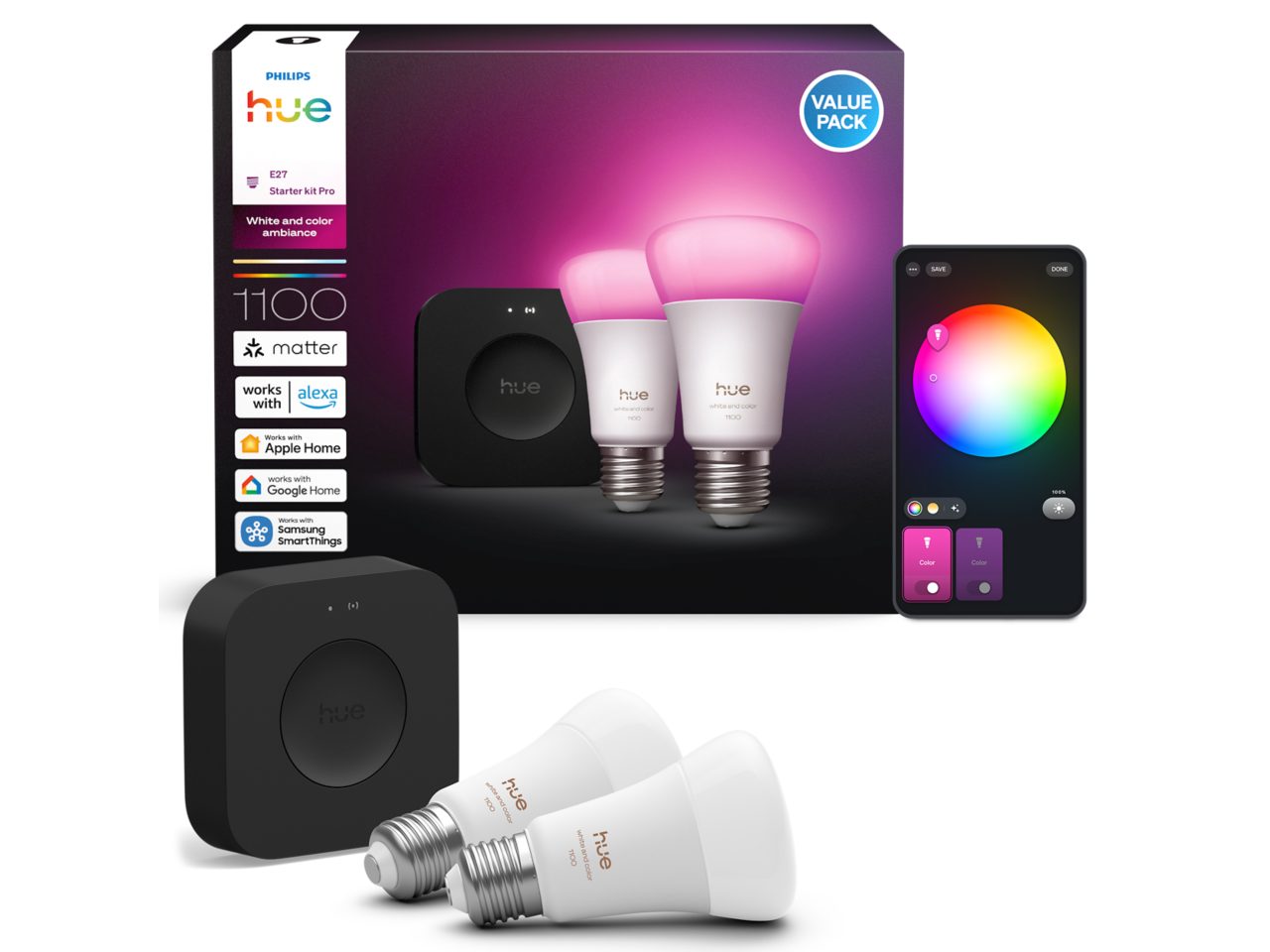 Philips Hue スタータセット A60 Zestaw 2 żarówek LED Hue A60 E27 - białe i kolorowe światło