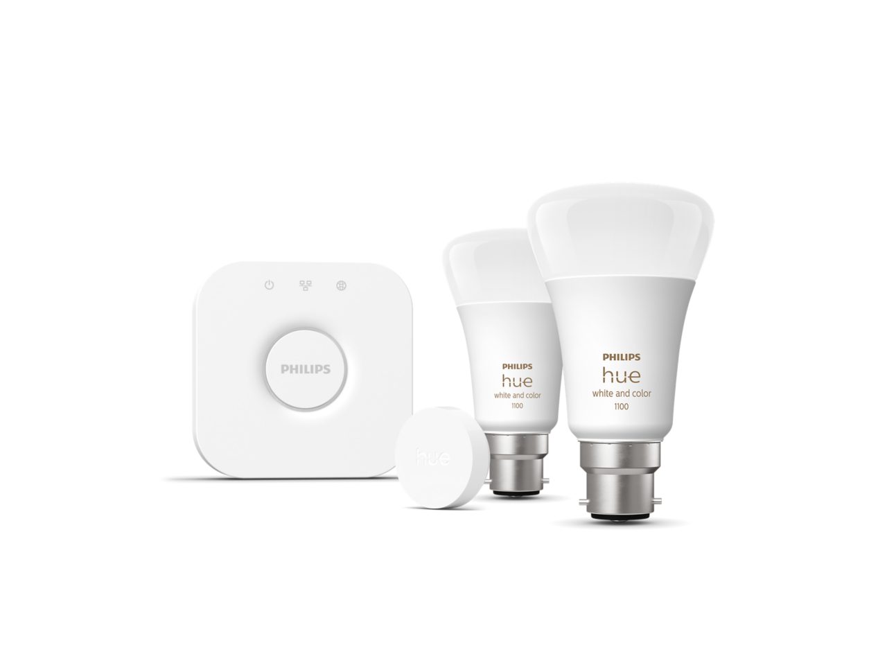 Hue White and Colour Ambiance Starter kit: 2 B22 smart bulbs (1100