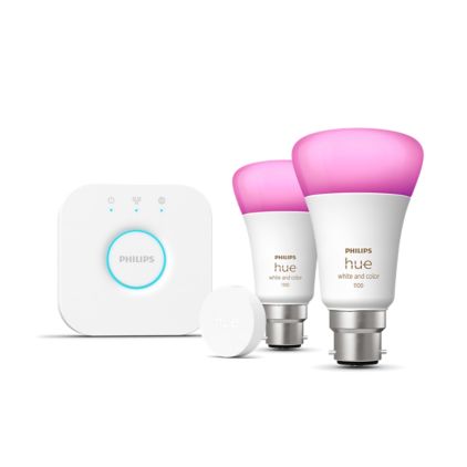 Close up of front of Starter kit: 2 B22 smart bulbs (1100) + smart button