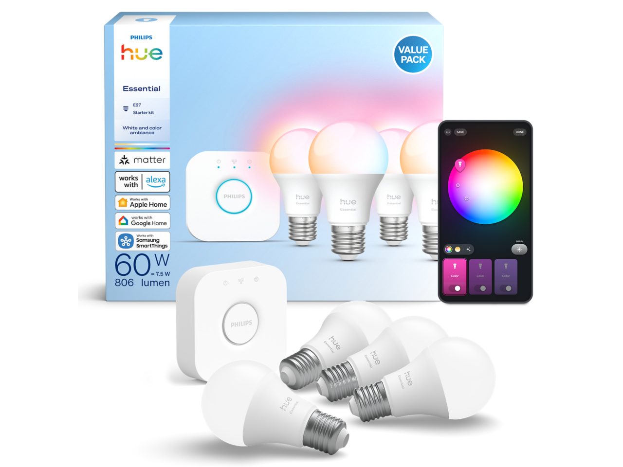 Hue White and color ambiance Essential starter kit: 4 E27 smart