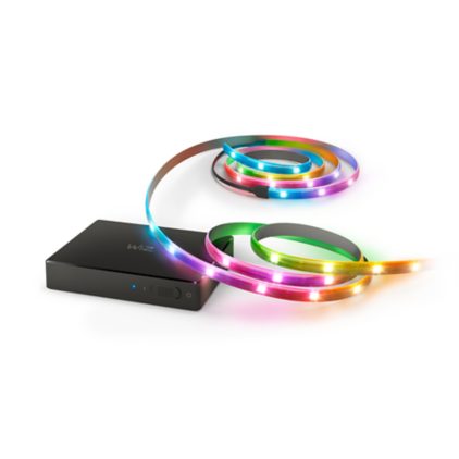 Nahaufnahme der Vorderseite von HDMI Sync Box mit TV-Hintergrundbeleuchtung für TVs von 75"–85"