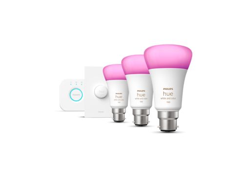 Hue White and color ambiance Starter kit: 3 B22 smart bulbs (1100) + smart button