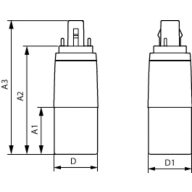 Dimension Drawing (with table) - LED PLC 11W 865 2P G24D