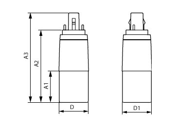 Dimension Drawing (with table) - LED PLC 11W 830 2P G24D