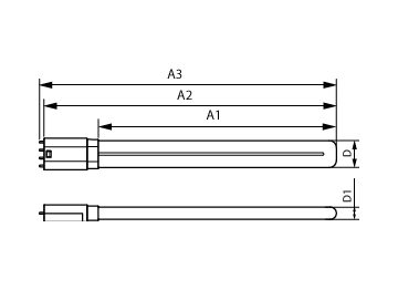 Dimension Drawing (with table) - CorePro LED PLL HF 16.5W 840 4P 2G11