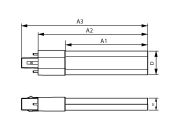 Dimension Drawing (with table) - CorePro LED PLS 3.5W 830 2P G23