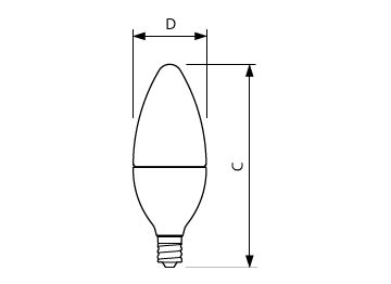 Dimension Drawing (with table) - MAS LEDcandle DT 5.5-40W E14 B38 CL