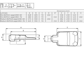 Dimension Drawing (without table) - BGP026 LED120/740 DM10 GR 48/60A